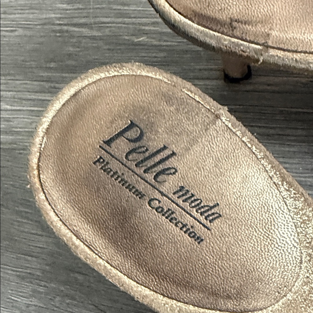 Pelle Moda Gold Sandals with Rhinestone Straps - Picture 2 of 7